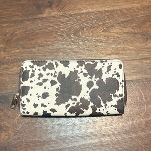 Cowprint Zip Around Wallet - Brown & Cream